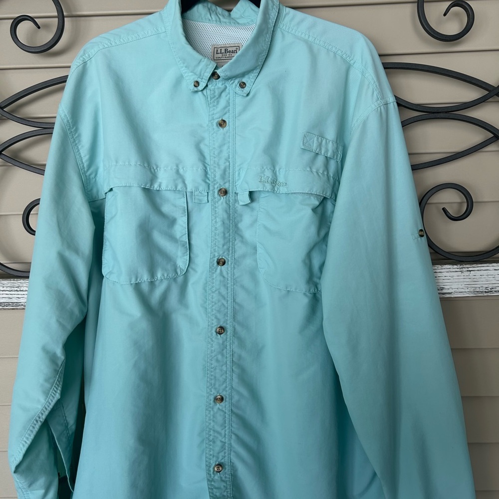 L.L. Bean Aqua Button-Up TROPICWEAR SHIRT XL